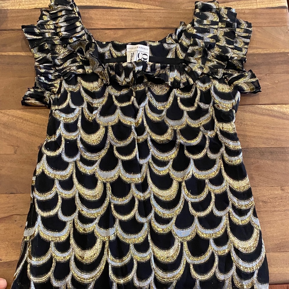 Loeffler Randall Black and Gold Scallop Top